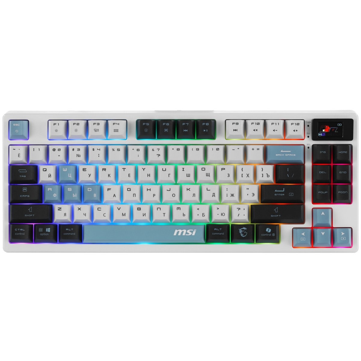 Клавиатура механическая MSI FORGE GK600 TKL WIRELESS SKY USB/Bluetooth/2.4GHz, бело-синяя