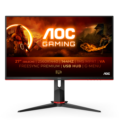 Монитор AOC 27" Q27G2U/BK [144Hz, 2560x1440, VA, 4 ms GtG, 1 MPRT,250cd/m2, 178/178, FreeSvnc 