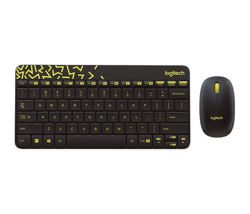 Клавиатура + мышь Logitech MK240 (беспроводная, USB, компакт, черный/желтый)