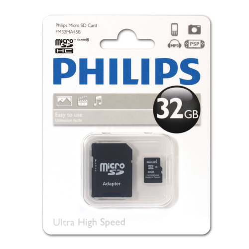 Карта памяти microSD 32GB PHILIPS microSDHC Class 10 (SD адаптер)