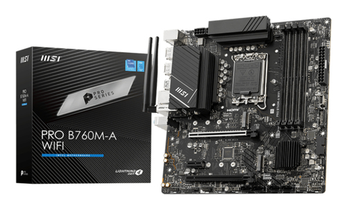 Материнская плата S1700 mATX MSI PRO B760M-A WIFI DDR5 (Intel B760,4xDDR5-5600МГц,2xPCI-Ex16,2xM.2)