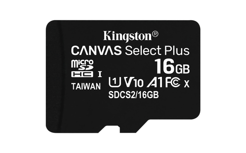 Карта памяти MicroSDHC 16Gb Kingston Class 10 UHS-I U1 Canvas Select Plus (SD адаптер) 100MB/s