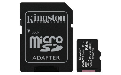 Карта памяти MicroSDXC 64Gb Kingston Class 10 UHS-I U1 Canvas Select Plus (SD адаптер) 100MB/s