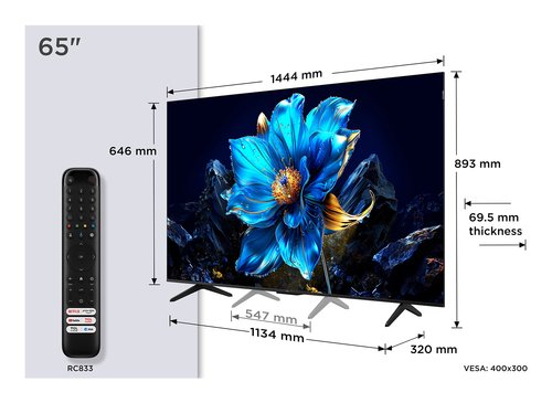 Телевизор 65" (165 см) TCL 65P7K черный (Direct LED,QLED,4K UltraHD,Wi-Fi,60 Гц,Google TV,HDM)