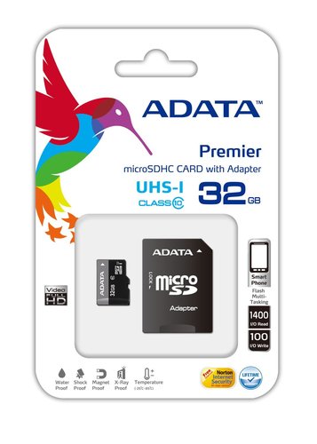 Карта памяти MicroSDHC 32GB Class10 A-Data AUSDH32GUICL10-RA1 + adapter 