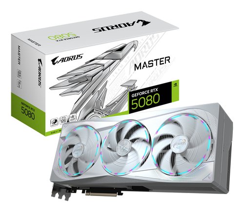 Видеокарта Gigabyte AORUS GeForce RTX 5080 MASTER ICE 16G (16GB, RTX 5080, GDDR7, белая)