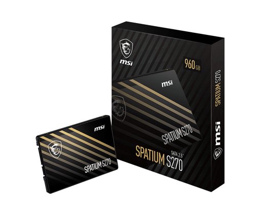 Накопитель SSD SATAIII 2.5" 960Gb MSI SPATIUM S270 (SATA, чтение - 500 Мбайт/сек, запись - 450 Мбайт