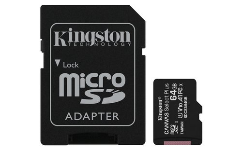 Карта памяти MicroSDXC 64Gb Kingston Class 10 UHS-I U1 Canvas Select Plus (SD адаптер) 100MB/s