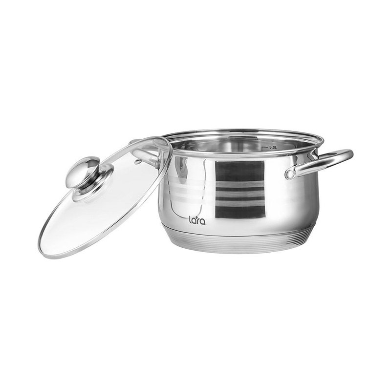 Кастрюля LARA LR02-583 (нерж) серия SONATA 24x14,5см <6.5л> капс. индукц. дно, комбо-полировка, крыш