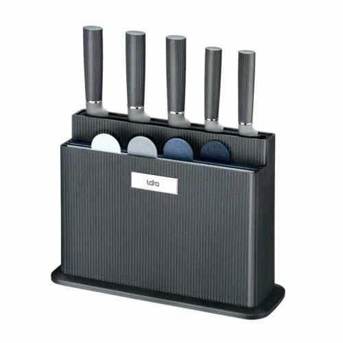 Набор ножей LR05-76 LARA (серый) 10 предметов: Подставка / 5 ножей /4 разделочные доски